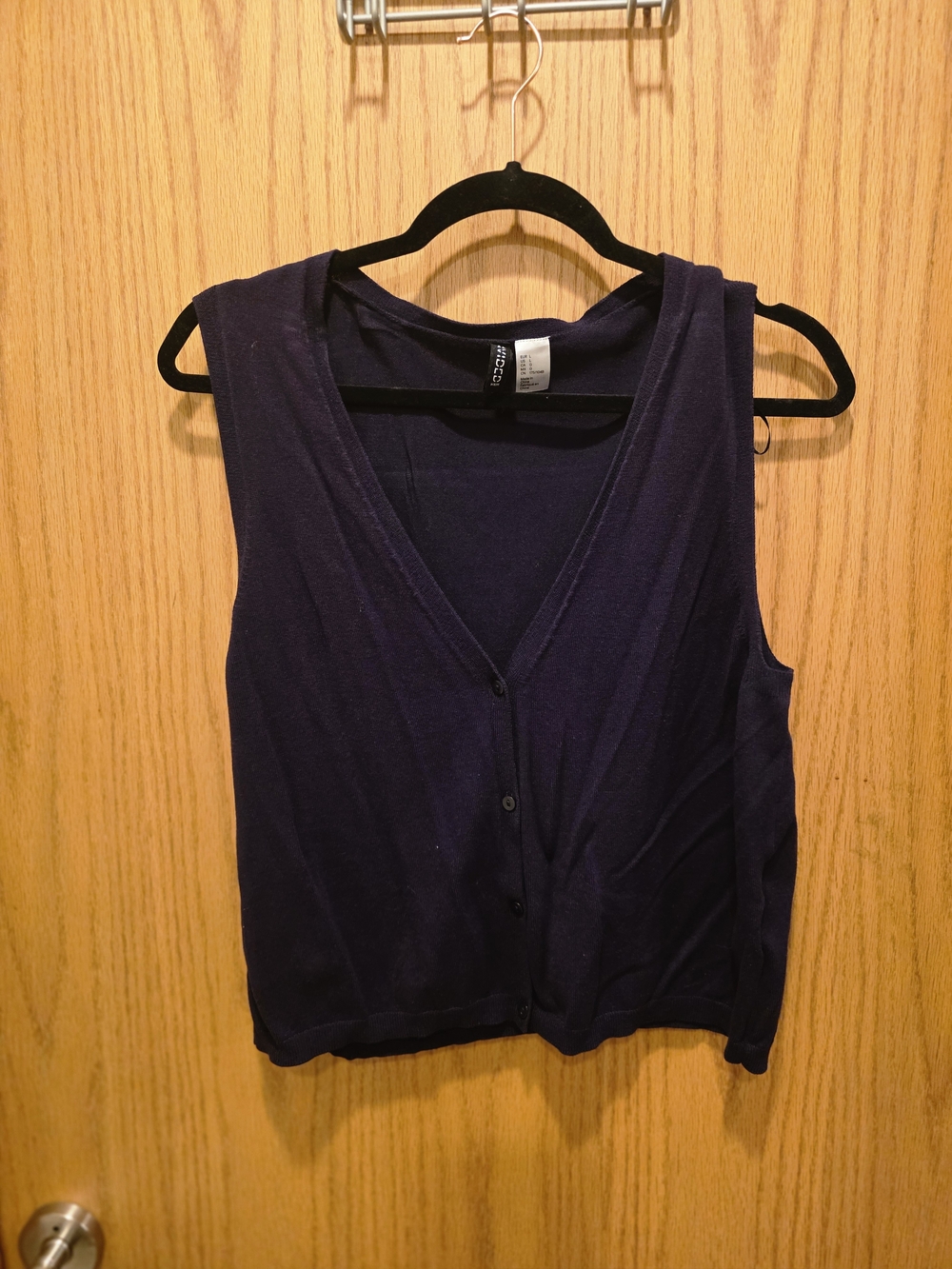 Divided Navy Sleeveless Button-Front Top